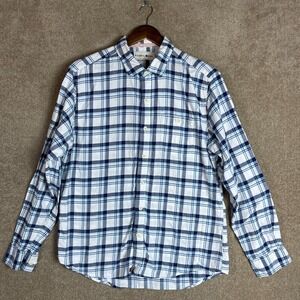 Normal Brand Button Up Shirt Mens Large White/Blue Plaid Collared Flannel Casual